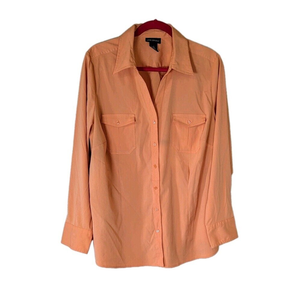 Lane Bryant size 28/20 Women's Orange Shirt Long Sleeve Button Up Blouse Shirt